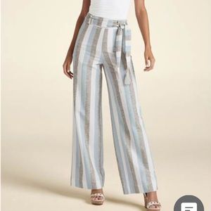 VENUS Striped Wide Leg Linen Pants With Self Belt **BRAND NEW**